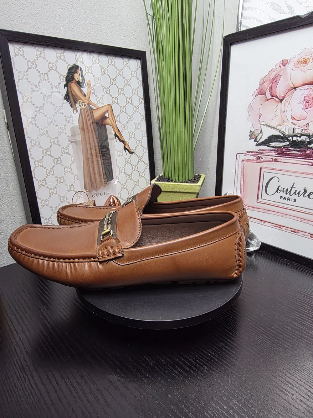 Guess Men's Brown Leather Bit Driving Loafers